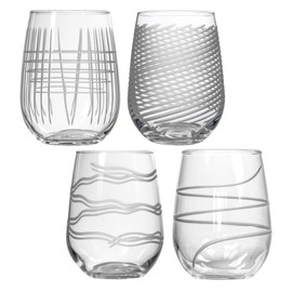 Rolf Glass Symmetry Stemless Wine Glass| 17oz Stemless Tumblers | Proudly Made in the USA | Lead-Free and Diamond-Wheel Engraved | Set of 4
