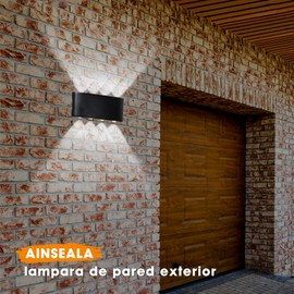 AINSEALA Lampara de pared exterior, LED lampara exterior pared moderna, Impermeable IP65, iluminación de pared exterior para porche, escaleras, pasillo, 8W Negro - blanco