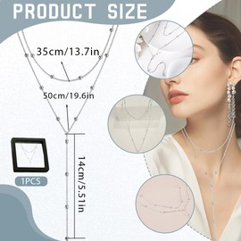 LAJUP Lange Y-Kette Damen-Mehrreihige Halskette Edelstahl in Silber,Schmuck für Frauen,Elegante Lange Kette für Damen,Ketten Set,Einfacher Silberchmuck Goldschmuck,Mit Schmuckschatulle(Silber)