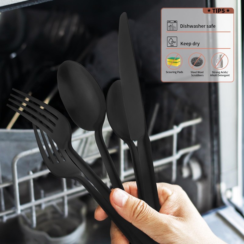 Potter Black 40-Piece Forged Silverware Set, Service for 8, Stainless