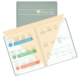 Planner Pad Spiral Bound 3-Tier Funnel Down 12 Month Organizer, July 2025 – June 2026 / Academic Year, Greenish Grey Cover/Soft Green Ink, 6 3/4" x 8 1/2"