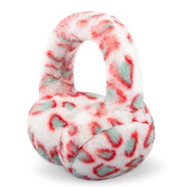 POMIJIAN Winter Ear Muffs for Women Girls Faux Fur Cute White Earmuffs Fluffy Ear Warmers Foldable Ear Covers Outdoor (Pink Leopard)