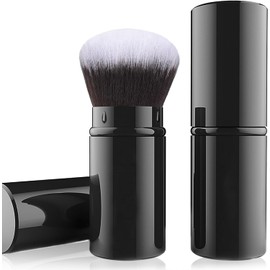 Falliny Brochas de maquillaje retráctiles Kabuki, cepillo de rubor facial de viaje, cepillo de polvo portátil con cubierta para rubor, bronceador, pulido, resaltador, cosméticos en polvo impecable