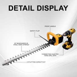 RENYU Portable Hedge Trimmer, 22 Inch Bush Trimmer Drill, 2.5 Inch Cut Capacity for Lawns, Hedges, Electric Hand Drill Not Included