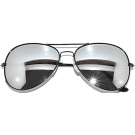 Classic Aviator Sunglasses Full Mirror Lens Metal Frame Silver Color UV Protection (avi_blk_mirror, Mirror)