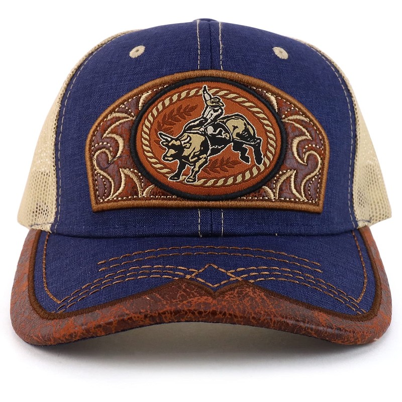 Trendy Apparel Shop Rodeo Leather Patch Trucker Snapback Ball Cap,
