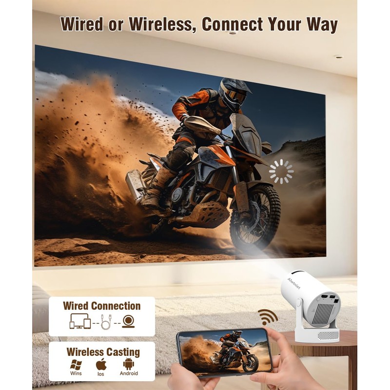 Alwtniet Intelligent Projector Supports Connection with Mobile Phones and Computers