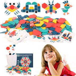 ILZSX Rompecabezas de Tangram de para Niños，180 PCS Tangram de para Niños ，24 Tarjetas patrón de Doble Cara，Juego de 180 Formas geométricas. Montessori para Enseñanza Infantil