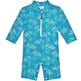 weVSwe Toddler Rash Guard Baby Boy Swimsuit Tree Peacock Blue Bathing Suit with Snap Bottom Recycled Polyester Newborn