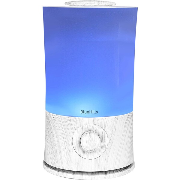 BlueHills Premium 2000 ML XL Large Essential Oil Diffuser Aromatherapy Humidifier for Large Room Home 40 Hour Run Huge Coverage Area Lights 2 Liter Extra Large Capacity Diffuser White Wood Grain E004
