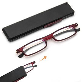 REAVEE Folding Reading Glasses for Men Women Ultra Thin Blue Light Blocking Anti UV/Eyestrain Computer TR90 Slim Foldable Portable Readers with Compact Flat Case, Red +1.5