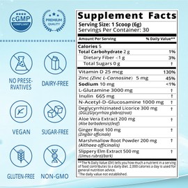 Lifebooil Leaky Gut Powder with L-Glutamine, Prebiotic, Licorice, Slippery Elm Bark for Gut Health & Digestive Health, Super Gut Powder Unflavoured - (30 Servings, 6.30 Oz)