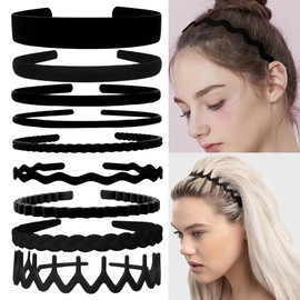 Pack of 9 Black Headbands, Women's Plastic Headbands with Non-Slip Teeth, Non-Slip Hair Bands, Hair Comb, Multi-Style Headband Accessories, Hoop Clips (Black, 12 cm)