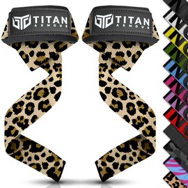 Titan Armour® Weight Lifting Straps | Extra-Long Neoprene Padded Heavy-Duty Weightlifting Straps | Deadlifts | Anti-Slip Gel Option | Gym Accessories Men & Women (Leopard (No Gel))