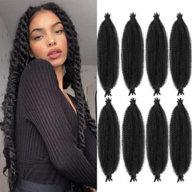 Springy Afro Twist Hair Marley Twist Braiding Hair for Soft Locs Distressed Pre Separated Spring Twist Extensions 18" 8 Packs (1B 18")