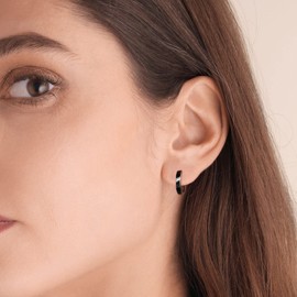 KRKC&CO Silver Hoop Earrings for Men, S925 Sterling Silver Mens Earrings 15mm Chunky, Iced Out Black Hypoallergenic 5A CZ Stones, Bling Earrings for Man Homme(Black Tone-Silver)