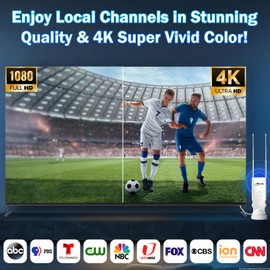 2025 Upgraded Rabbit Ear TV Antenna - Cut Cable for Free 4K/1080p HD Channels, 200-Mile Long Range Reception, 360° Signal for Smart & Old TVs, Easy Setup, VHF/UHF Support!