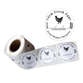 Farm Eggs Laid On Stickers Collected Date | 350 pcs roll | 2” Minimalist for Handling Instructions Card for Egg Carton to Sell Label from Happy Chickens Write in How to Handle Egg