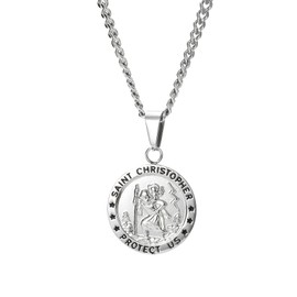 ORAZIO Saint Christopher Necklace 3.5mm Stainless Steel Penant Necklace Curb Link Chain for Men Women 22 Inches