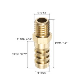 sourcing map 5Pcs Brass Hose Barb Fittings Metric M10-1.5 Male to Barb Fit Hose ID 10mm Barbed Pipe Fitting Adapter Connector for Water Fuel Air