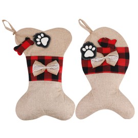 Christmas Stocking for Dog Cat, 2 Pack Bag Ornaments for Christmas Tree Fireplace Decorations，Bow tie