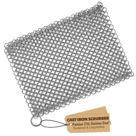 Estropajo de Hierro Fundido Limpiador de Sartén de Acero Inoxidable 316 de 8"x6" Estropajo de Malla de Cadena Raspador Malla de Cadena para Sartenes d