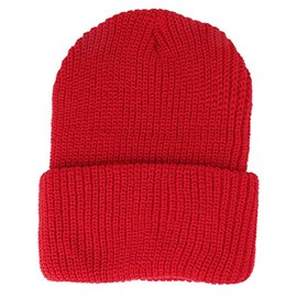 Made in USA, Heavy Weight GI Watch Cap Winter Wool Cuff Folded Beanie Hat - RED