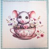 Fabric Panel 8"x8" Mouse in Teacup 100% Cotton Quilting Sewing
