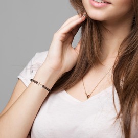 COAI Women's Bracelet with Natural Stone Beads and Cross Pendant, Cross Bracelet, Stone, Garnet