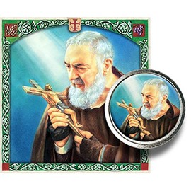 Padre Pio of Pietrelcina Color Image Silver Tone Coin in Clear Folder with Blessed Prayer