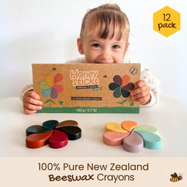 Honeysticks Flower Shaped Beeswax Crayons (12 Pack) - Non Toxic Crayons Made with Pure Beeswax, Chunky Petal Shaped Crayons, Easy To Hold And Use, Safe For Ages 1+, Gift for Toddler, Girls 3-6