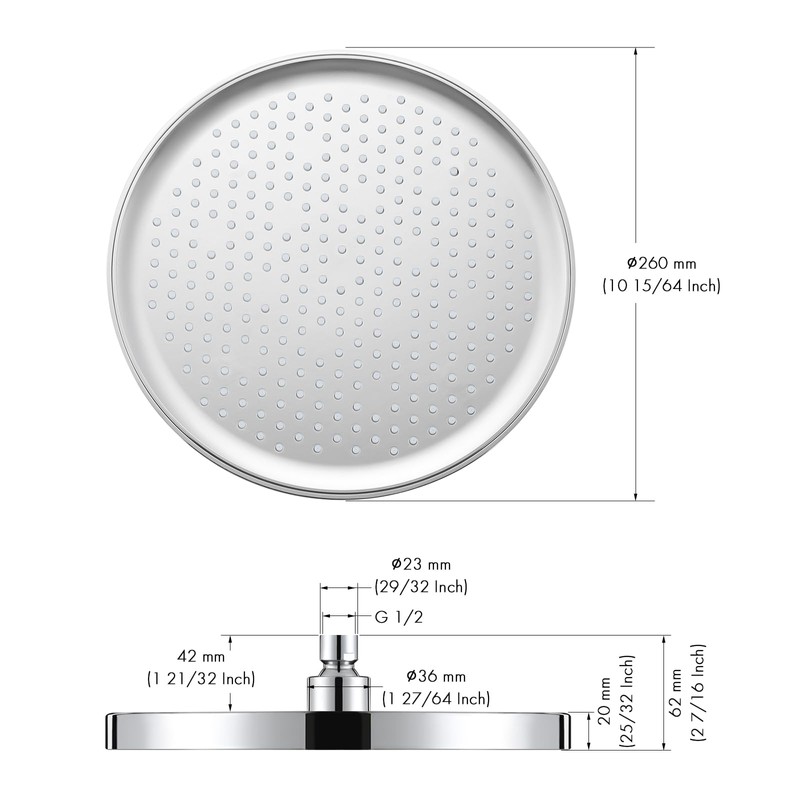 KES Rainfall Shower Head 10-Inch, Large Fixed Shower Head Only,