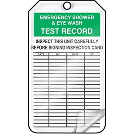 Accuform MGT207LTM HS-Laminate Inspection & Status Record Tag, Legend"Emergency Shower & Eye", 5.75" Length x 3.25" Width x 0.024" Thickness, Green/Black on White (Pack of 5)
