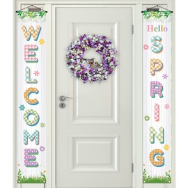 Hello Welcome Spring Happy Easter Theme Porch Sign Hanging Banner for Front Porch Door Home Indoor Outdoor Decoration