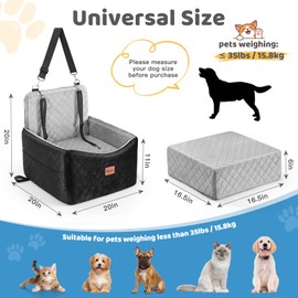 Mmczwgc Dog Car Seat for Small/Medium Dogs Under 35 lbs – Pet Booster Seat with 6-inch Memory Foam, Dog Car Bed with Removable and Washable Cover, 2 Safety Belts and 2 Storage Bags