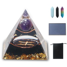 LANZLC Orgonite Pyramid, Reiki Crystal Pyramid with Crystals, 12 Constellation Gemstones, Esoteric Zodiac Sign Gifts with Black Velvet Bag for Chakra Healing, Meditation, Yoga (Pisces)