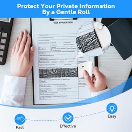 MoKo Identity Theft Protection Roller Stamp, Wide Refillable Confidential Roller Stamp with 2 Ink Refills, Privacy Stamp Roller for ID Account Data Address Security, White