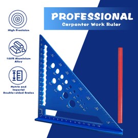 Lollanda Speed Square As Protractor Square Checker, Metric Triangle Ruler Protractor, Aluminum Carpenter Triangle Rulers with 14 Types of Drill Holes (Blue)