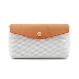 Cosmetic Pouch, Genuine Leather, Canvas, Made in Japan, Women's Brand, Italian Leather, Grand Claire (Caramel)