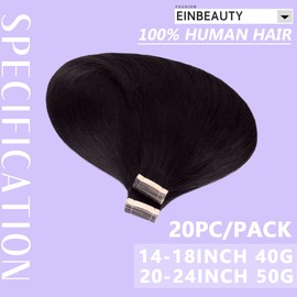 EINbeauty Tape Extensions Real Hair 20 Pieces Extensions Real Hair 45 cm 40 g Natural Black Tape In Extensions Real Hair Invisible Real Hair Extensions Tape Straight Hair Extensions for Women (18