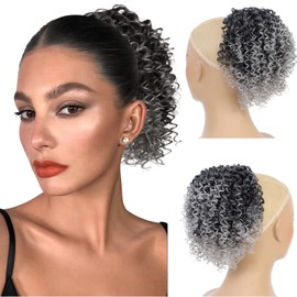 MNMNM mawei-zc-2x (grey) Ponytail Extension, Ponytail Hairpiece Hair Extensions with Drawstring, Afro Kinky Curly Drawstring, Black Synthetic Fibre Hairpieces for Women, 25 cm
