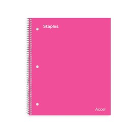 STAPLES Durable Poly Cover 1 Subject Notebook College Ruled 8-1/2-Inch x 11-Inch Pink