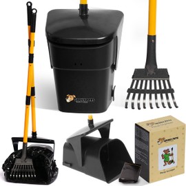 Dog Pooper Scooper with Bag Attachment - Metal Pooper Scooper Heavy Duty - Easy Cleanup, Ergonomic Design - Dog Poop Picker Upper with Long Handle & Bin Rake Set - Ultimate Dog Poop Scooper for Yard