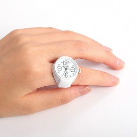 JewelryWe Women's Ring Watch Finger Watch Analogue Quartz Watch Elastic Ring Band Watch Ring Gift for Girls Black White Red Pink, White, Strap