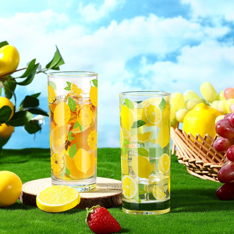 LemonRoad 6 Packs Lemon Pattern Highball Glasses 10 oz Tall