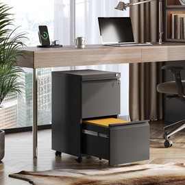 DEVAISE 2 Drawer Metal File Cabinet, Fully Assembled, Under Desk, Black, Lock, Fits Letter/Legal/A4 Size Files