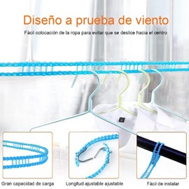 Cuerdas de Nailon Resistentes Al Viento, 3 Pieza de Cuerda De Lavado de 10 M para Secar Ropa de Viaje, Línea de Lavado de Repuesto, Tendedero de Ajustable Portátil, Ajustable, Campamento, Hogar, Hotel