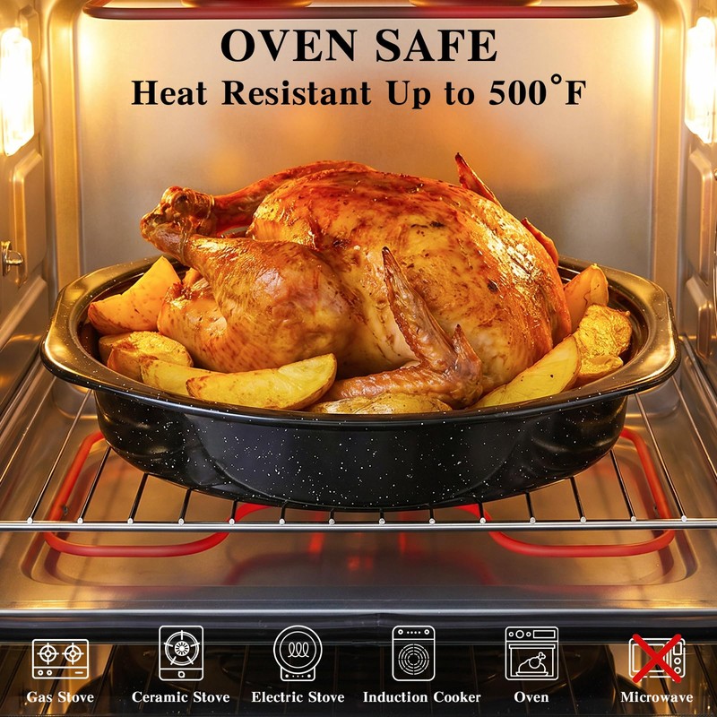 13 Inch Roasting Pan with Lid and Rack, Enamel Carbon