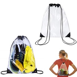 cailiya 2 Stück Transparent Kordelzugbeutel,Transparenter Sportrucksack mit Kordelzug,Transparenter Turnbeutel Rucksack,für Schule Outdoor Gym Travel Strandschwimmen(43x33cm)