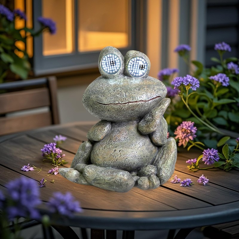 Solar Frog Statue Resin Stone Art Statue Outdoor Yard Garden
